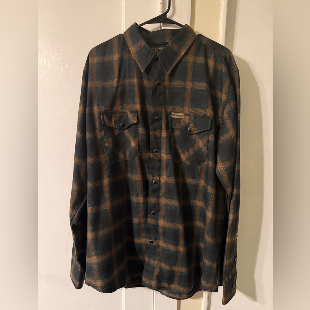 Men’s DIXXON BROWNELLS Brown and Green Flannel Shirt - Picture 5 of 6
